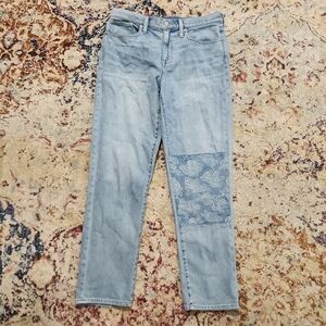 J. Crew Slouchy Boyfriend Jean Norwich Wash Denim Floral Patch Womens Sz 29T